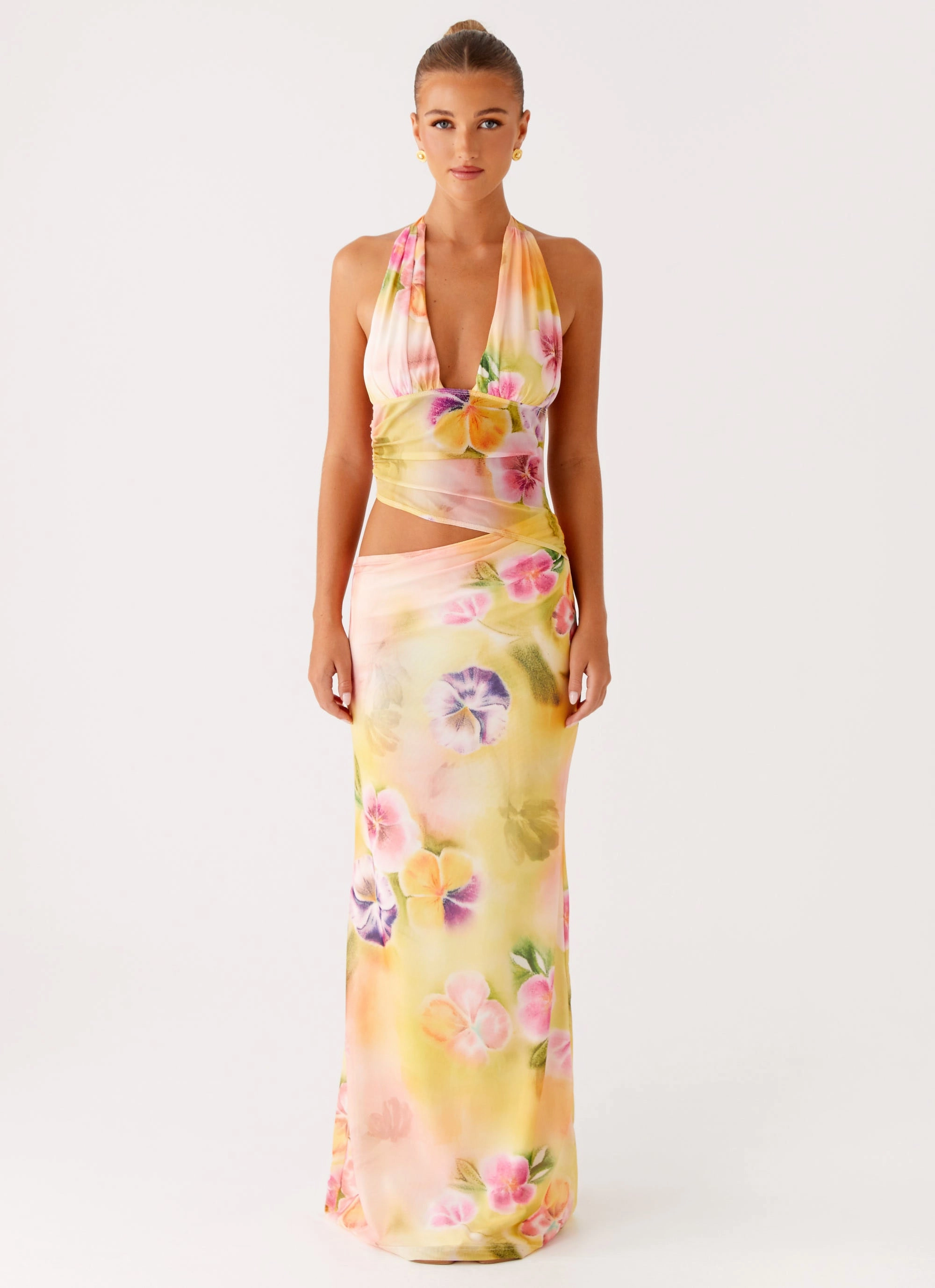Main Act Halter Maxi Dress - Sunburst Floral Perfect Mood