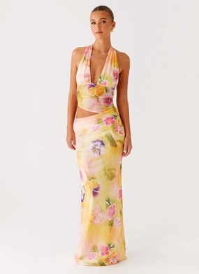 Easy Match Timeless Comfort Main Act Halter Maxi Dress - Sunburst Floral