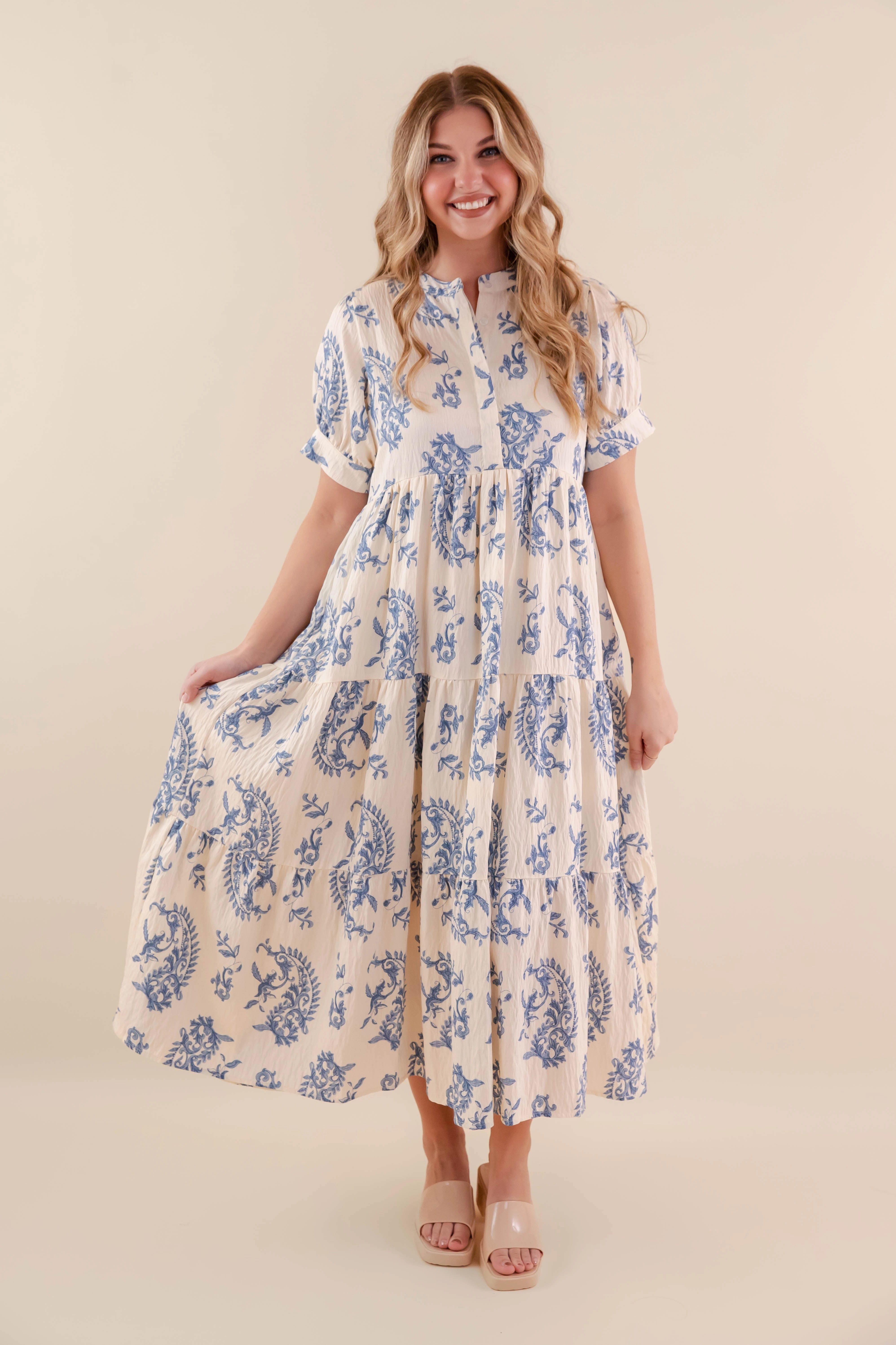 RESTOCK: Waves Of Life Midi Dress Flowy-Shape Relaxed Finish