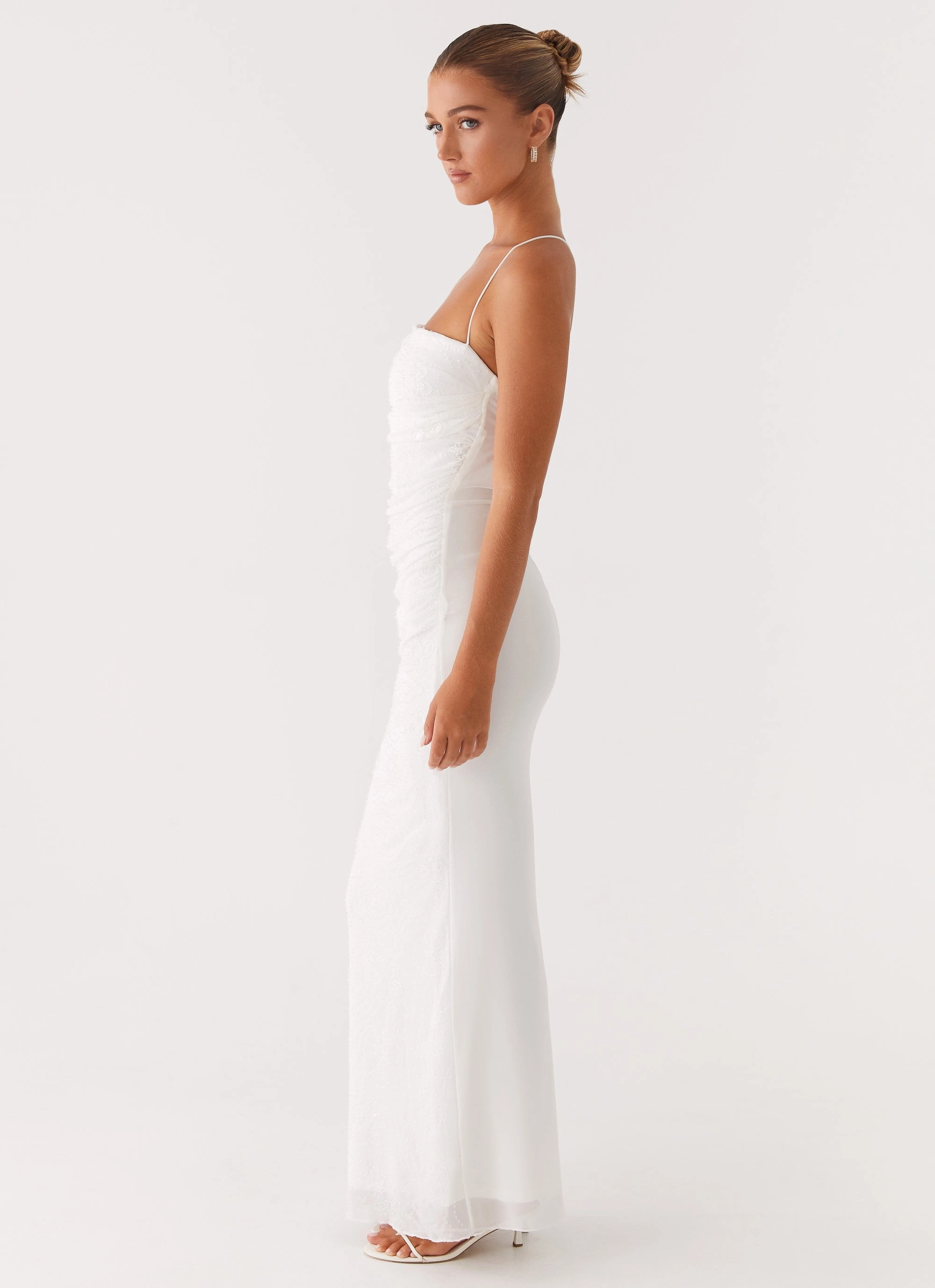 Paxton Beaded Maxi Dress - White Simple Texture