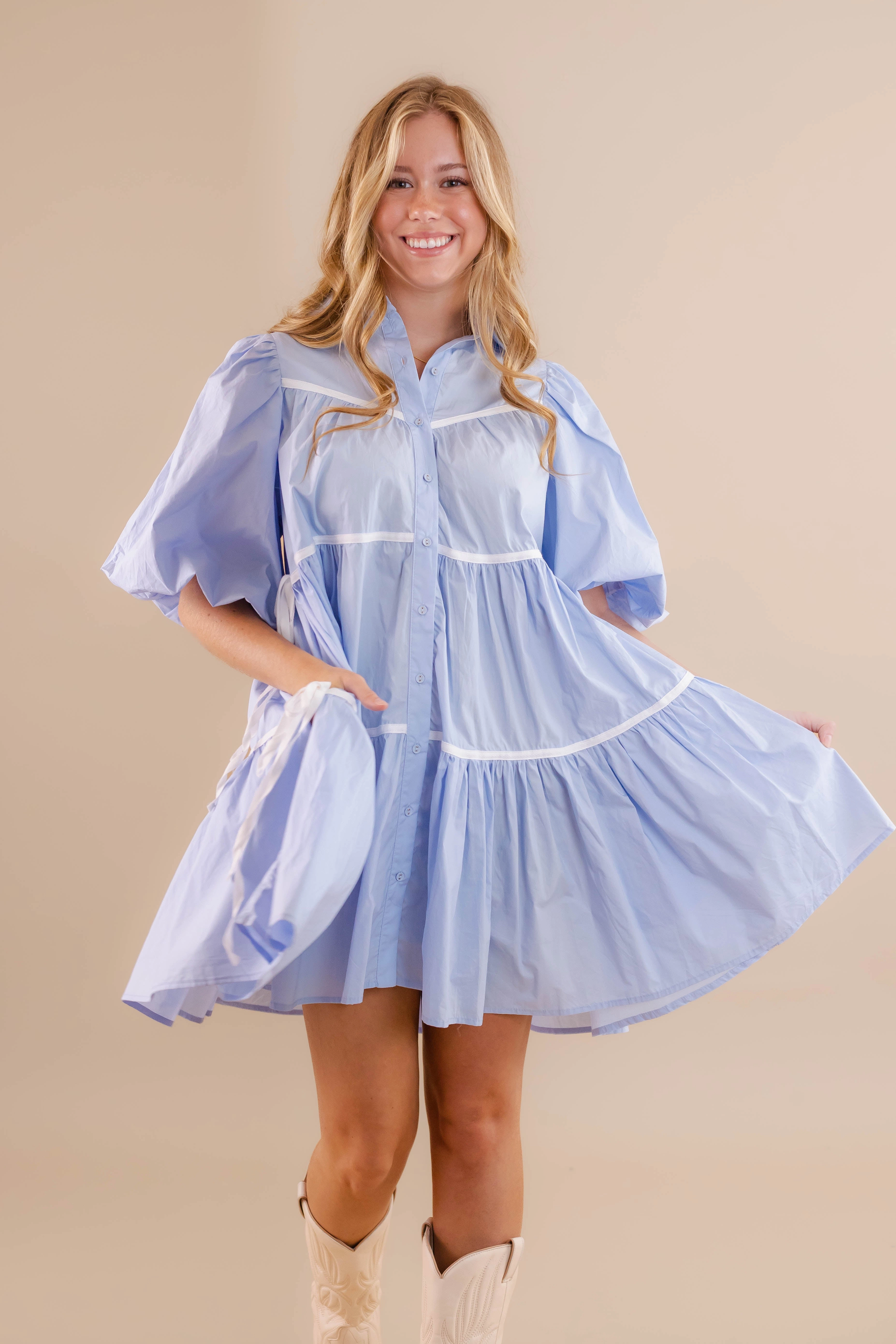 Natural Tones Sharp Edge When You Have It All Dress- Blue