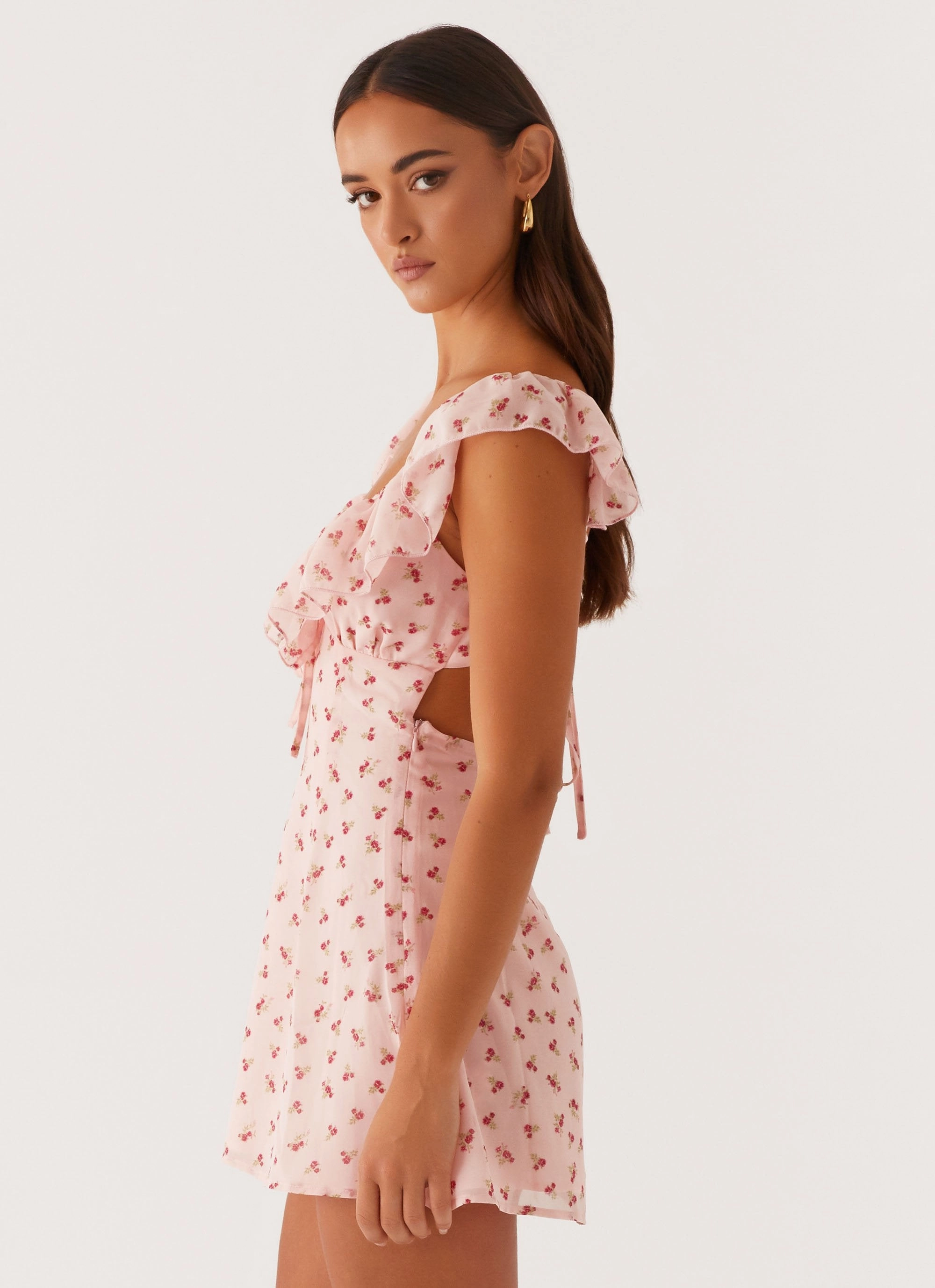 elegant design Adrina Ruffle Mini Dress - Pink Flower