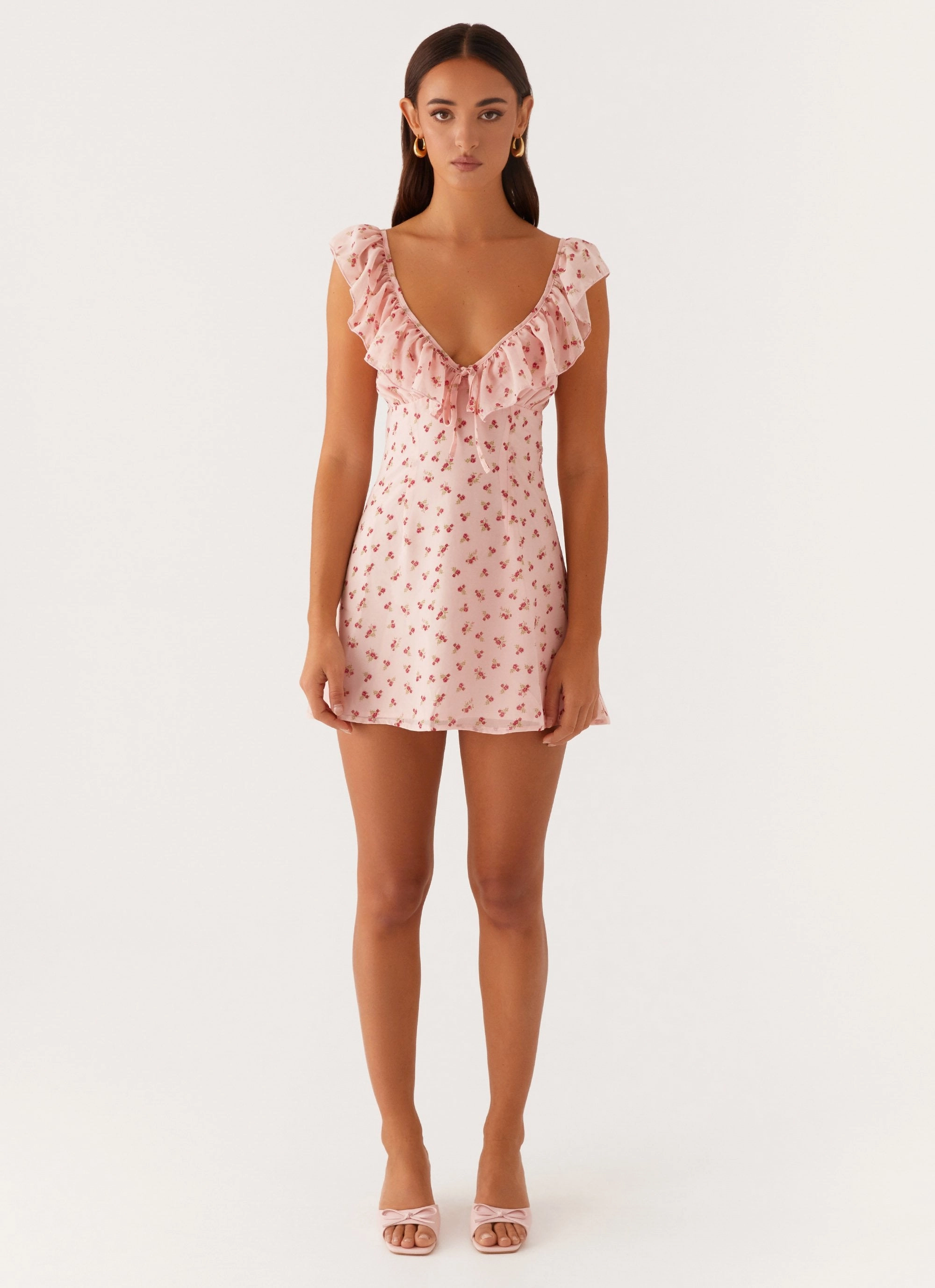 Street-Style Adrina Ruffle Mini Dress - Pink Flower