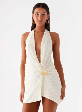 Eleanora Plunge Mini Dress - Ivory Fresh Style Smart Waist Design