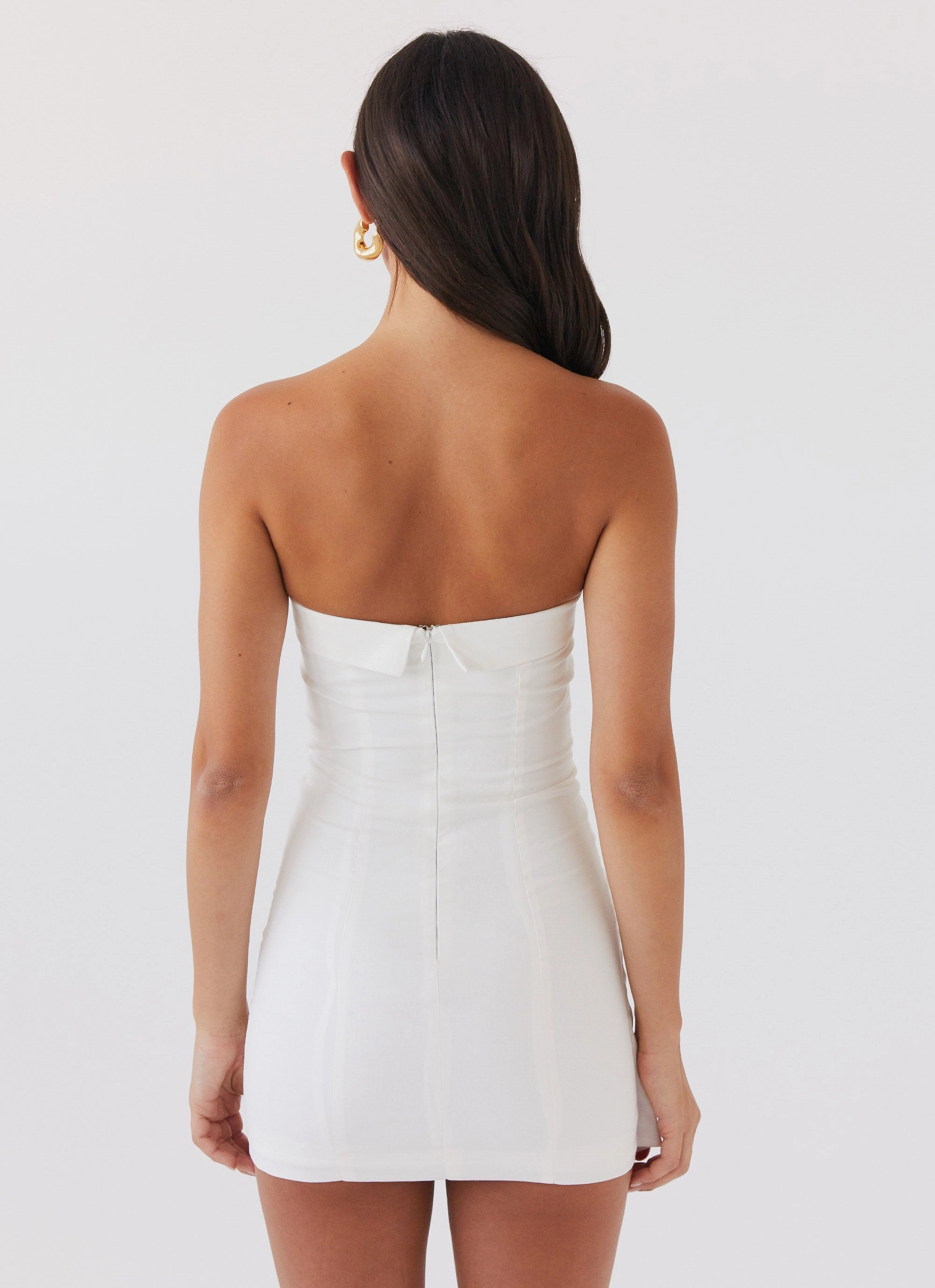Lavinia Linen Tube Mini Dress - White Sleek Waist