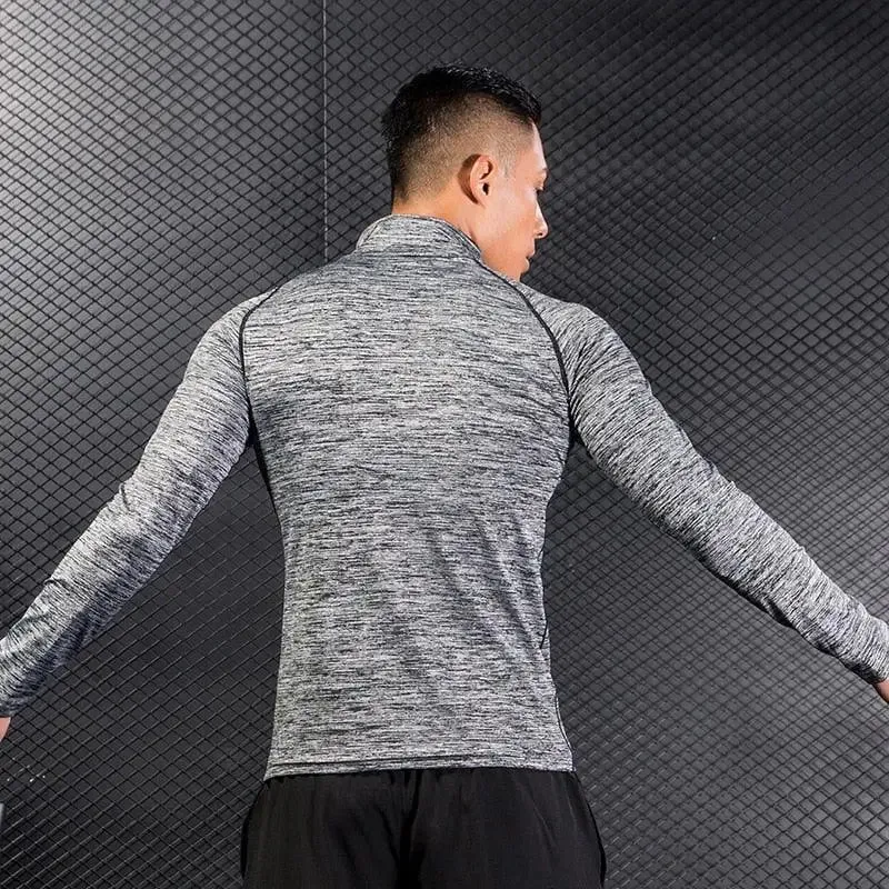 Fannai men’s quick dry long sleeve zip t-shirt fitness outdoor