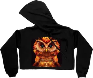 Fantasy Mythical Owls Women's Cropped Fleece Hoodie - Animal Print Cropped Hoodie for Women - Printed Hooded Sweatshirt
