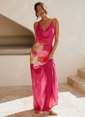 All-Day Comfort Wear Fantasy Maxi Dress - Pink Tropical