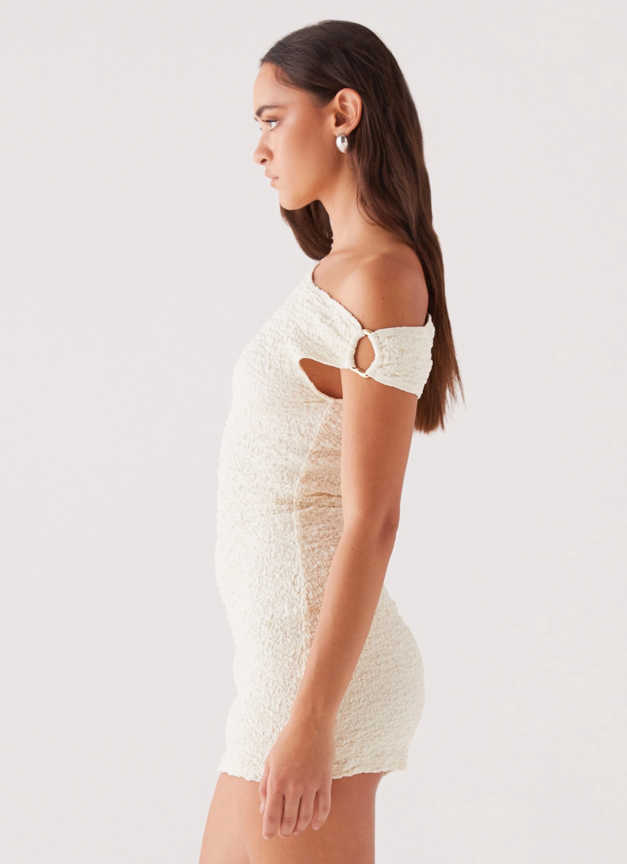 Farah Off Shoulder Mini Dress - White Classic A-line design Relaxed Fit