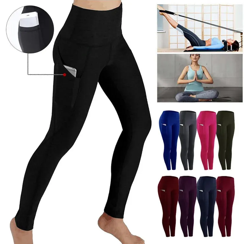 Fashion Women's High Waist Skinny Leggings with Pockets for Gym Workout and Yoga Trousers