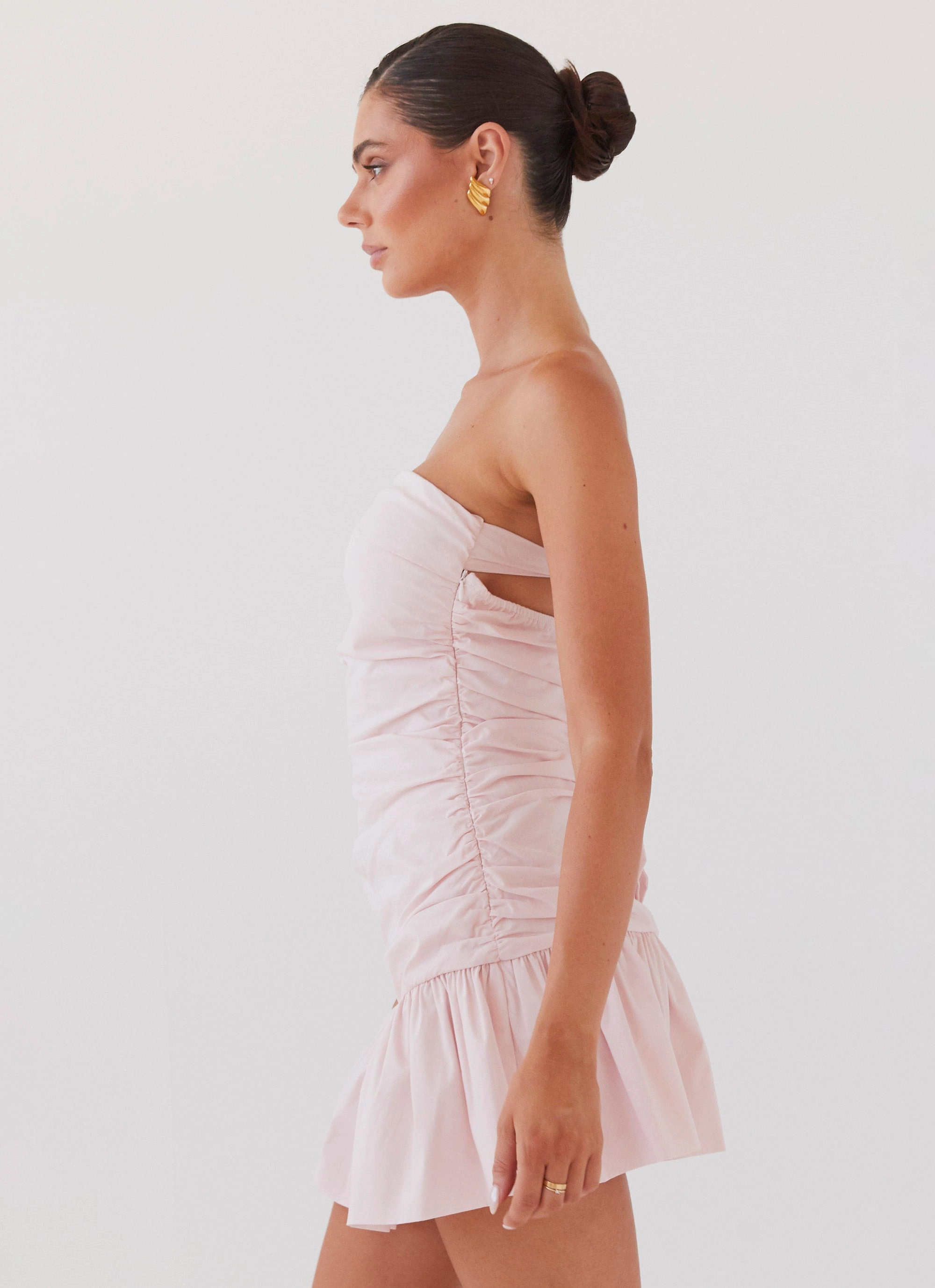 Dear Taylor Ruched Mini Dress - Pink Cloud Perfect Shape Neutral Flow