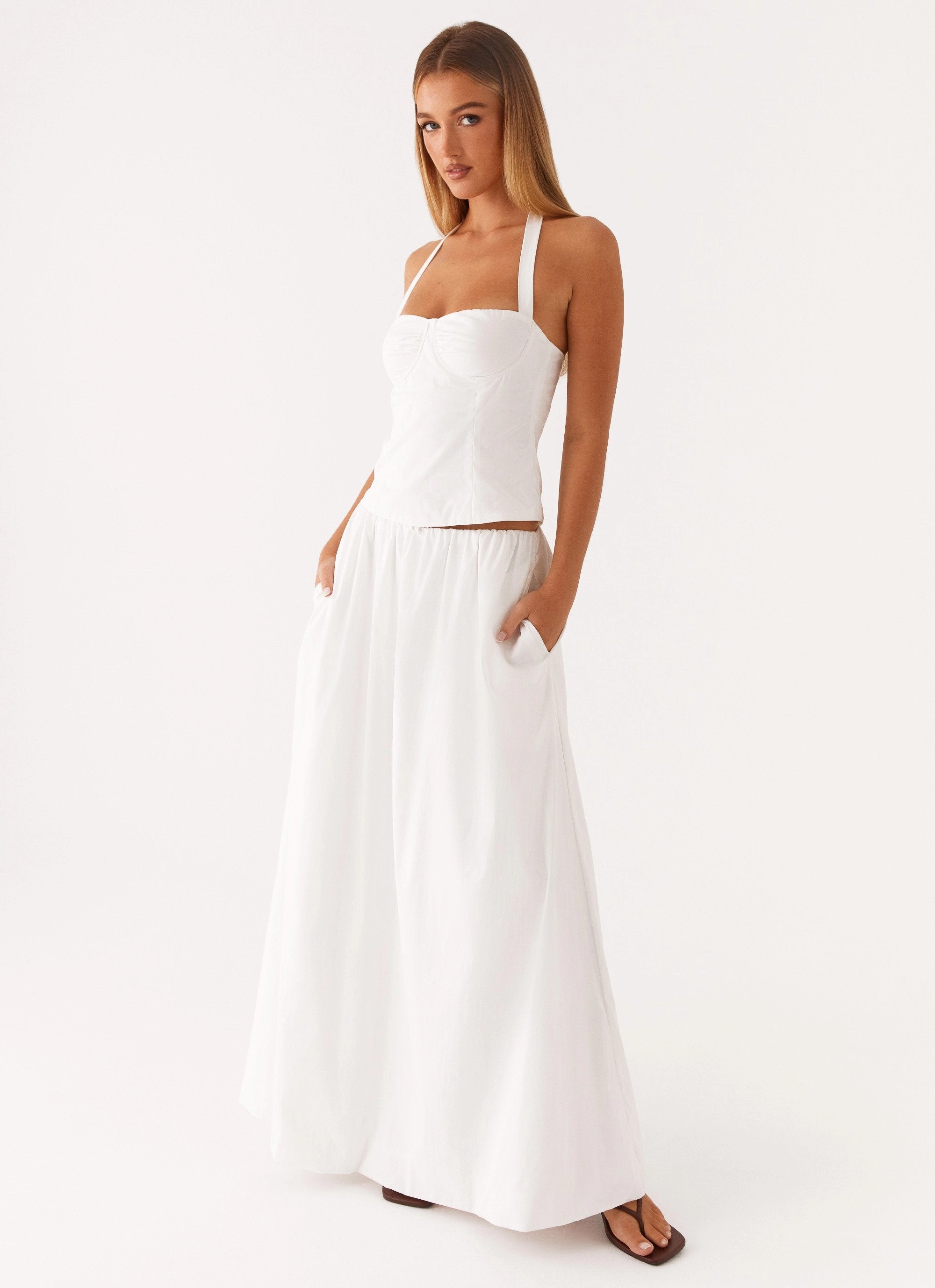 Low Bulk Material Cheryl Maxi Skirt - White