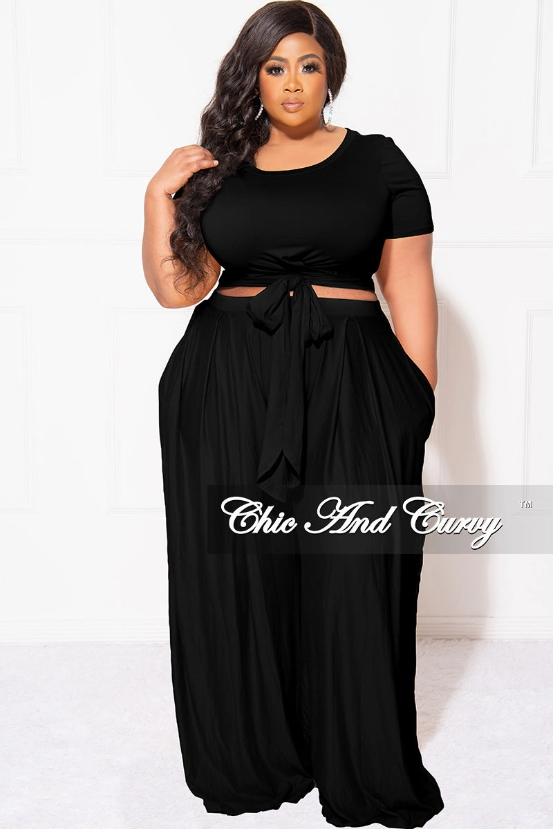 Movement Comfort Final Sale Plus Size 2pc Set Cropped Tie Top & Pants in Black