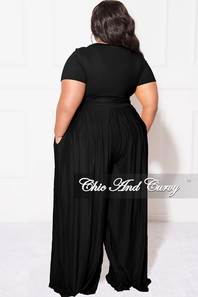 Rayon drape Loose Design Final Sale Plus Size 2pc Set Cropped Tie Top & Pants in Black