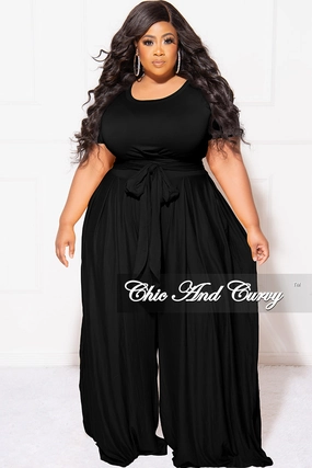 Final Sale Plus Size 2pc Set Cropped Tie Top & Pants in Black Anti Static Fabric Multi Pocket System