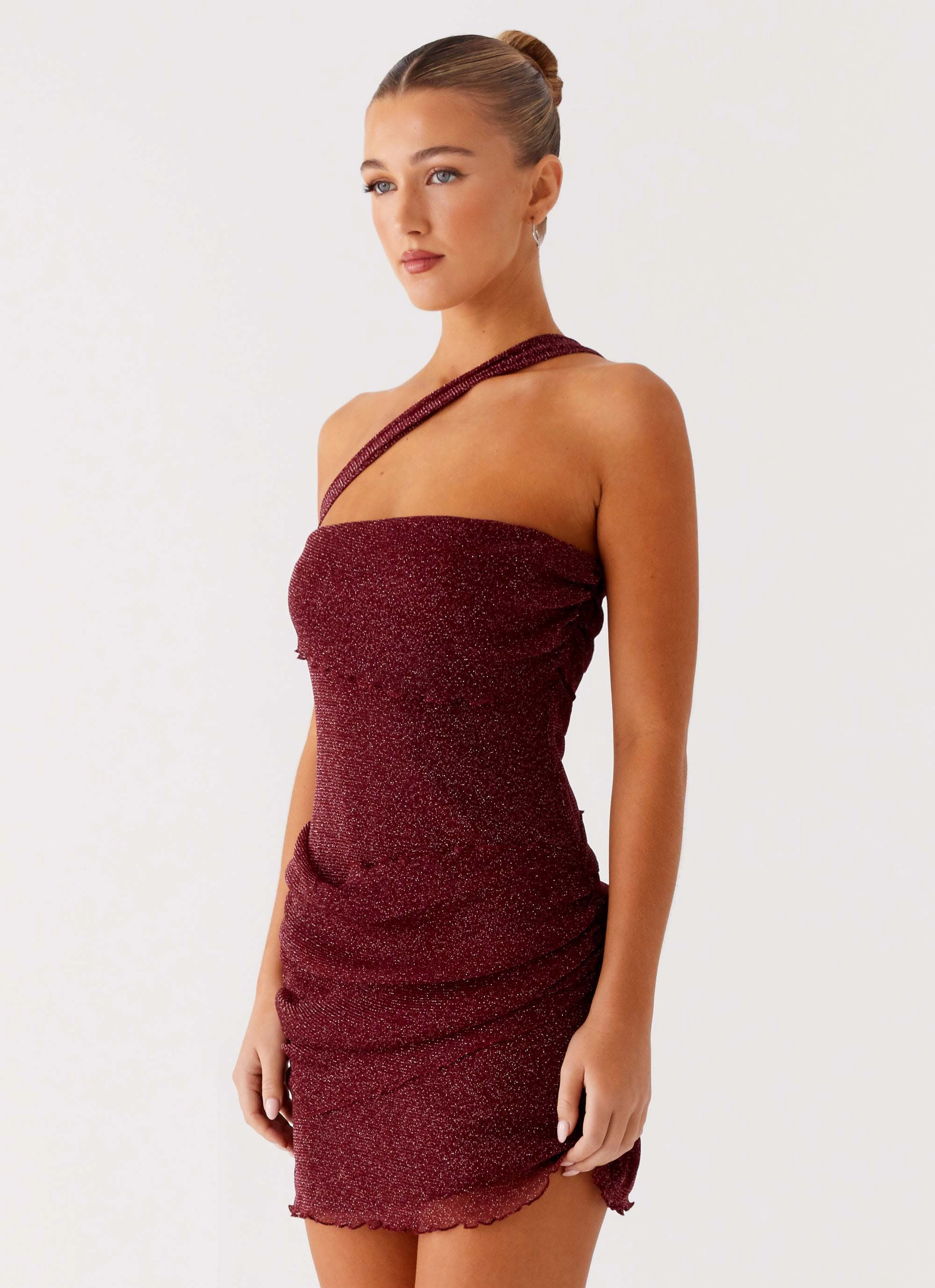 Trendy Everyday Effortless Vibe Misty Mesh Mini Dress - Maroon