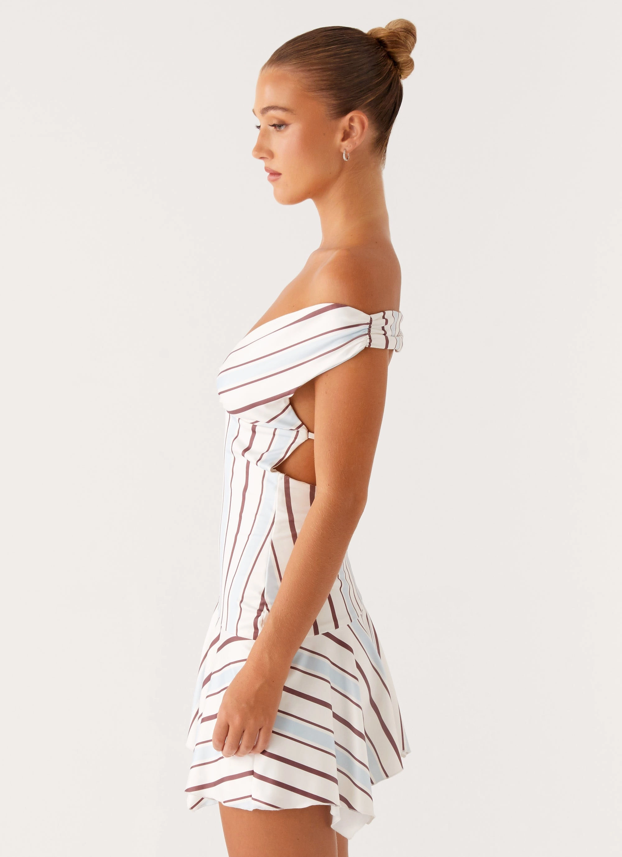 Kirby Mini Dress - Blue Stripe Gathered-Detail Sleek And Stylish