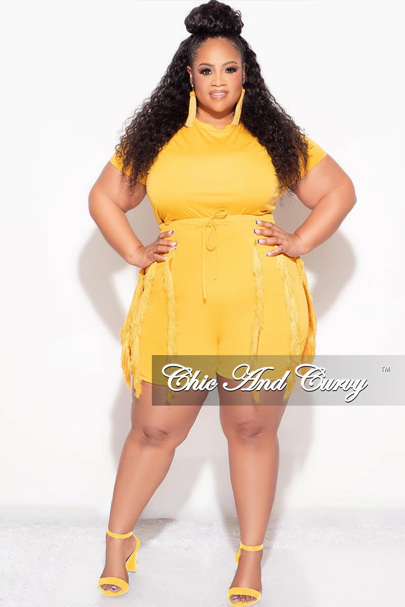 Final Sale Plus Size 2pc Tassel Set in Mustard Anti Pilling Treatment Layered Comfort