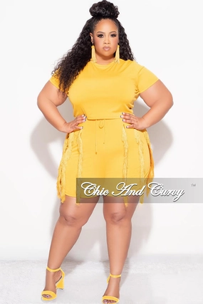 Final Sale Plus Size 2pc Tassel Set in Mustard Tight Fit No Chafe