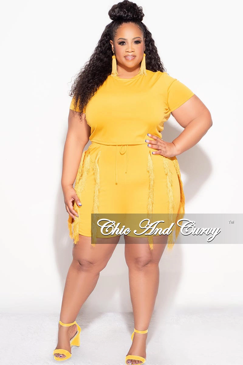Final Sale Plus Size 2pc Tassel Set in Mustard Chill Mode Minimalist Fit