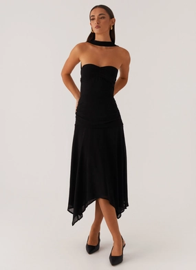 Work Mood Light Appeal Leto Chiffon Midi Dress - Black