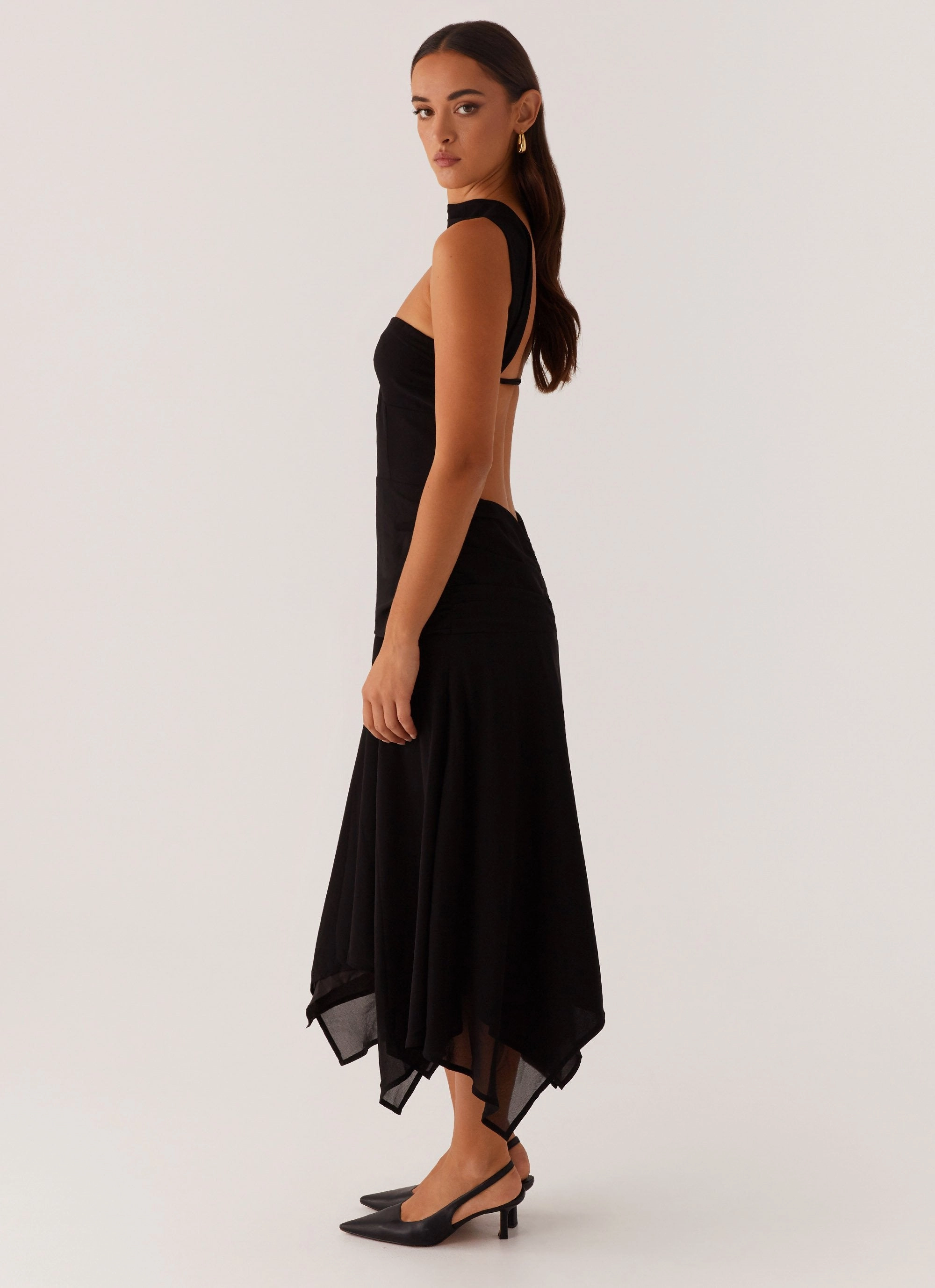 Leto Chiffon Midi Dress - Black Smart Wear Layerable Piece