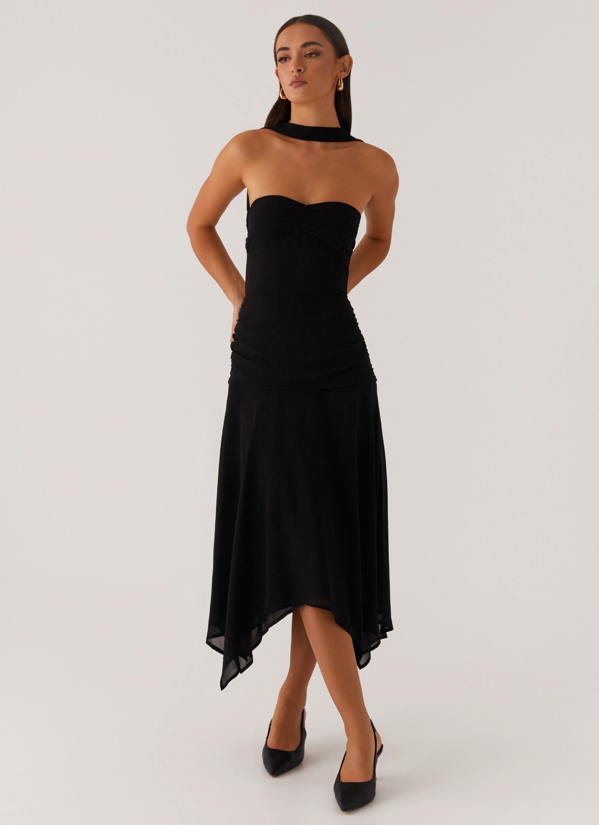 Work Mood Light Appeal Leto Chiffon Midi Dress - Black