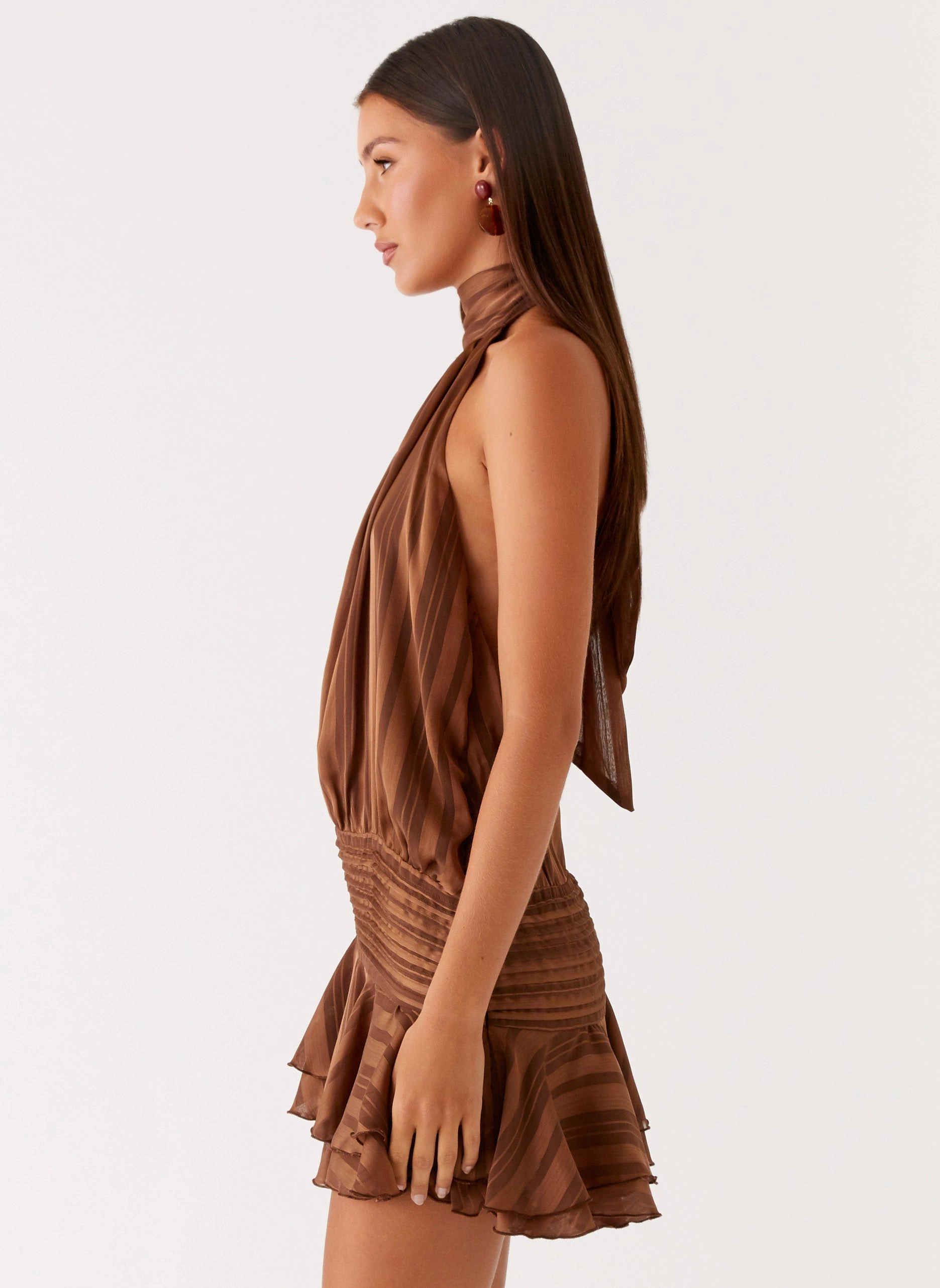 Willow Chiffon Mini Dress - Chocolate Easy Look Polished Design