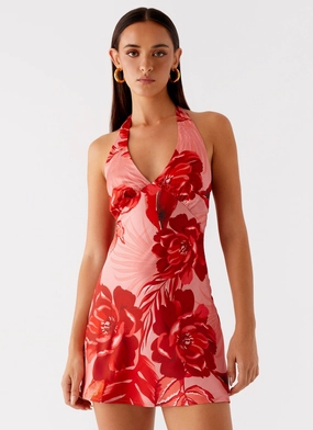 Comfortable fit wrap waist Heavy Hearted Mini Dress - Sicily Sunsets Print