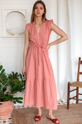 Emerson Fry Surya Dress - Muted Clay Swiss Dot Collared