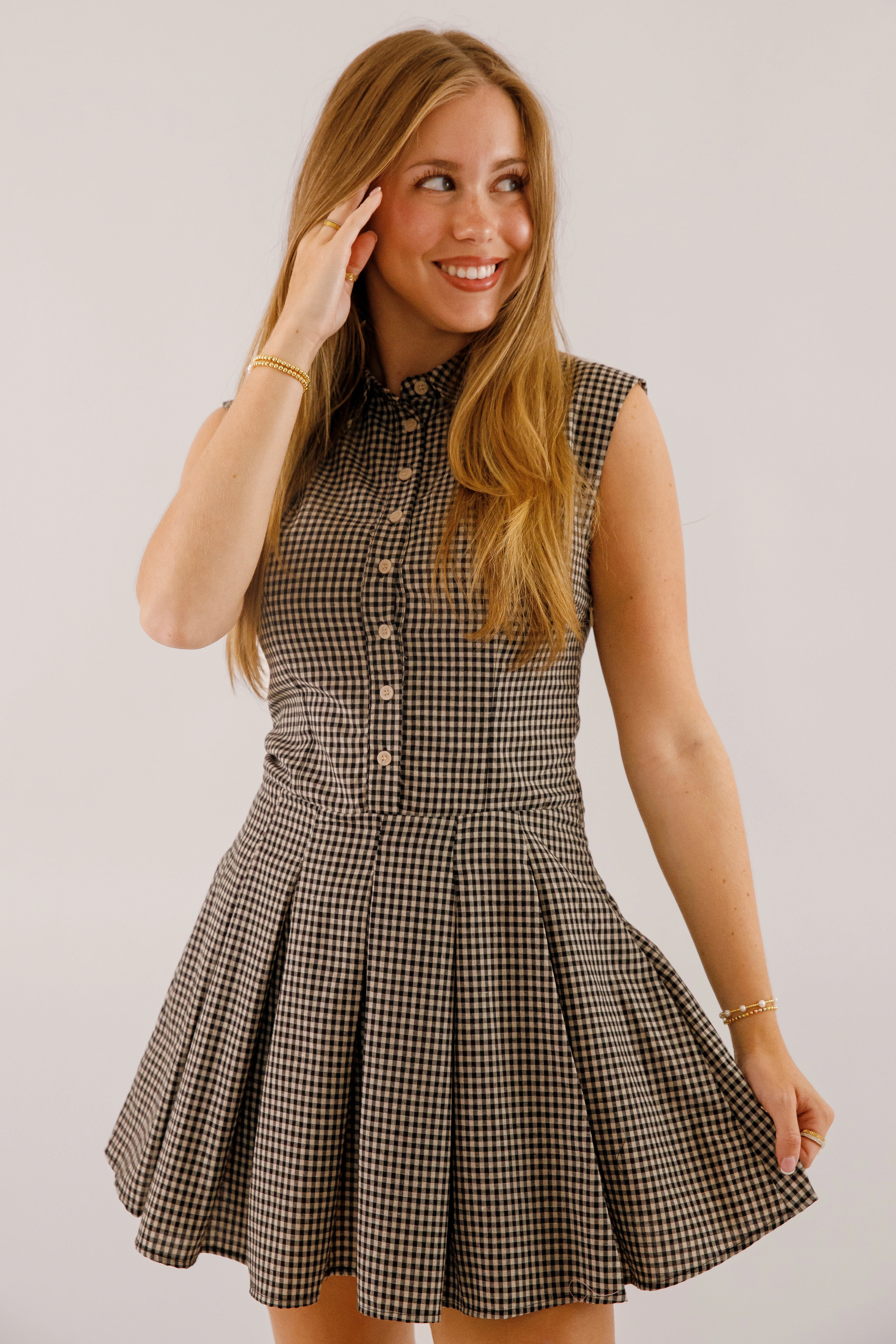 Not In My Nature Dress-Black Gingham Tailored Fit Relax Feel