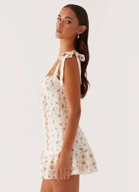 Easy Layering Piece Dressy Yet Comfortable Tova Mini Dress - White Flower