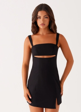 Shea Cut Out Mini Dress - Black Sheer-Overlay SoftTouchTexture