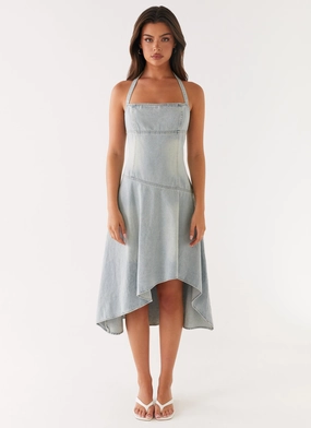 Tanisha Denim Midi Dress - Washed Blue Peace Glow Bold Design