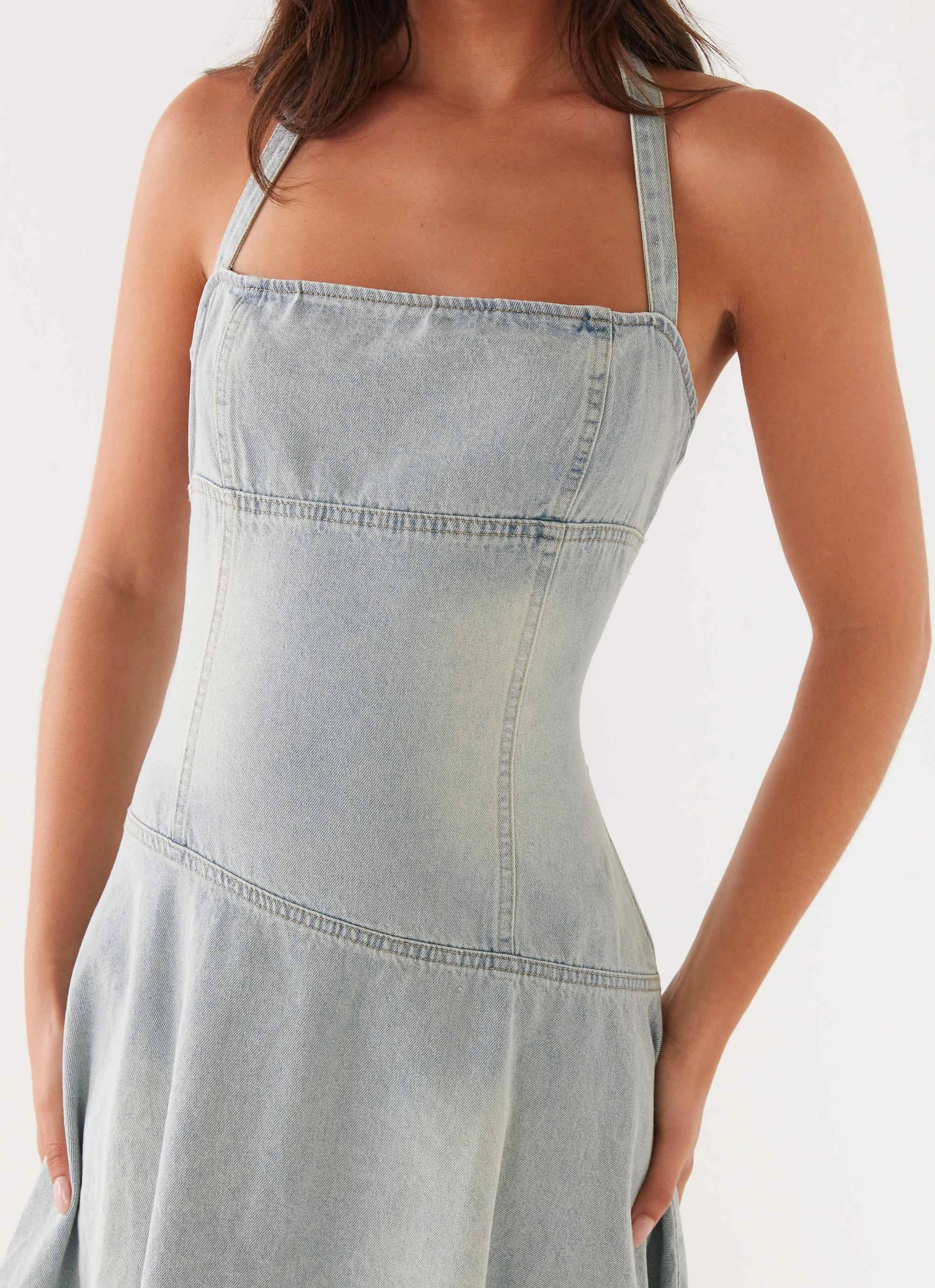 Warm-Layer Tanisha Denim Midi Dress - Washed Blue