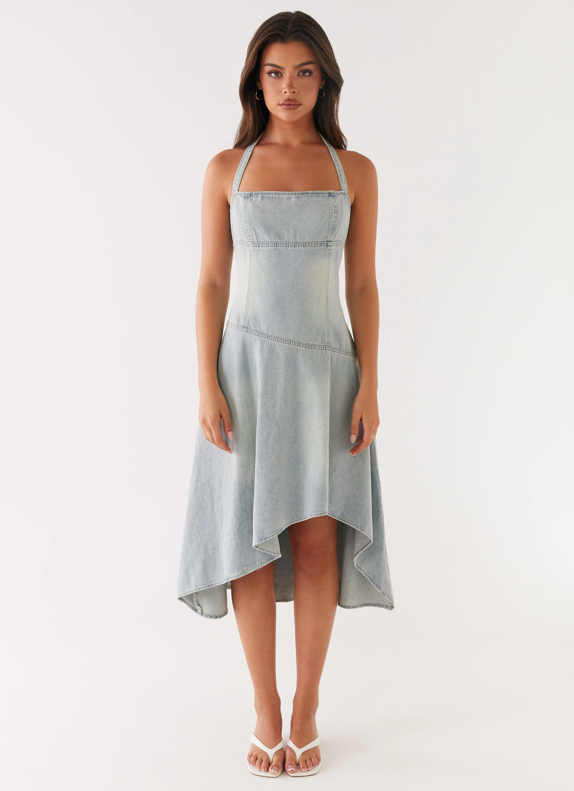 Tanisha Denim Midi Dress - Washed Blue Peace Glow Bold Design
