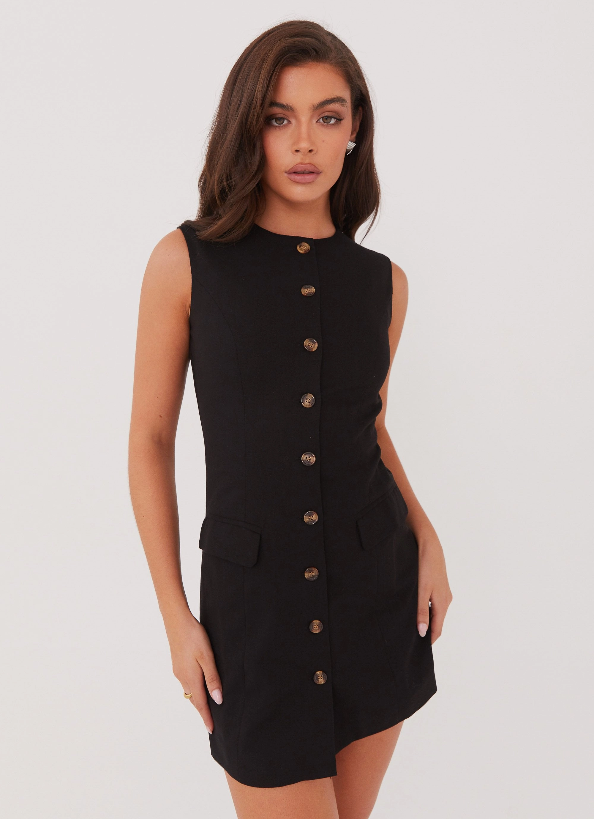 Castello Fiore Linen Mini Dress - Black Urban Fit Sleeveless Cut