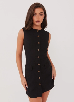 Castello Fiore Linen Mini Dress - Black Urban Fit Sleeveless Cut