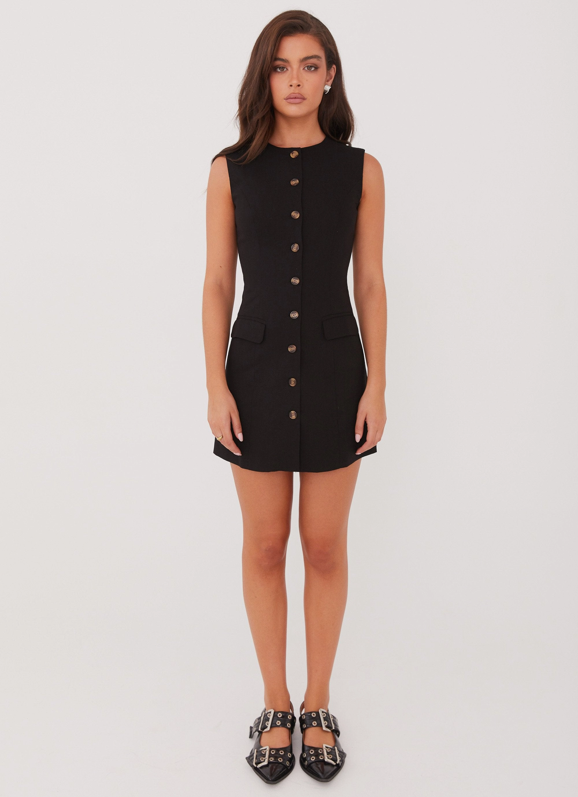 Fluid Cut Castello Fiore Linen Mini Dress - Black