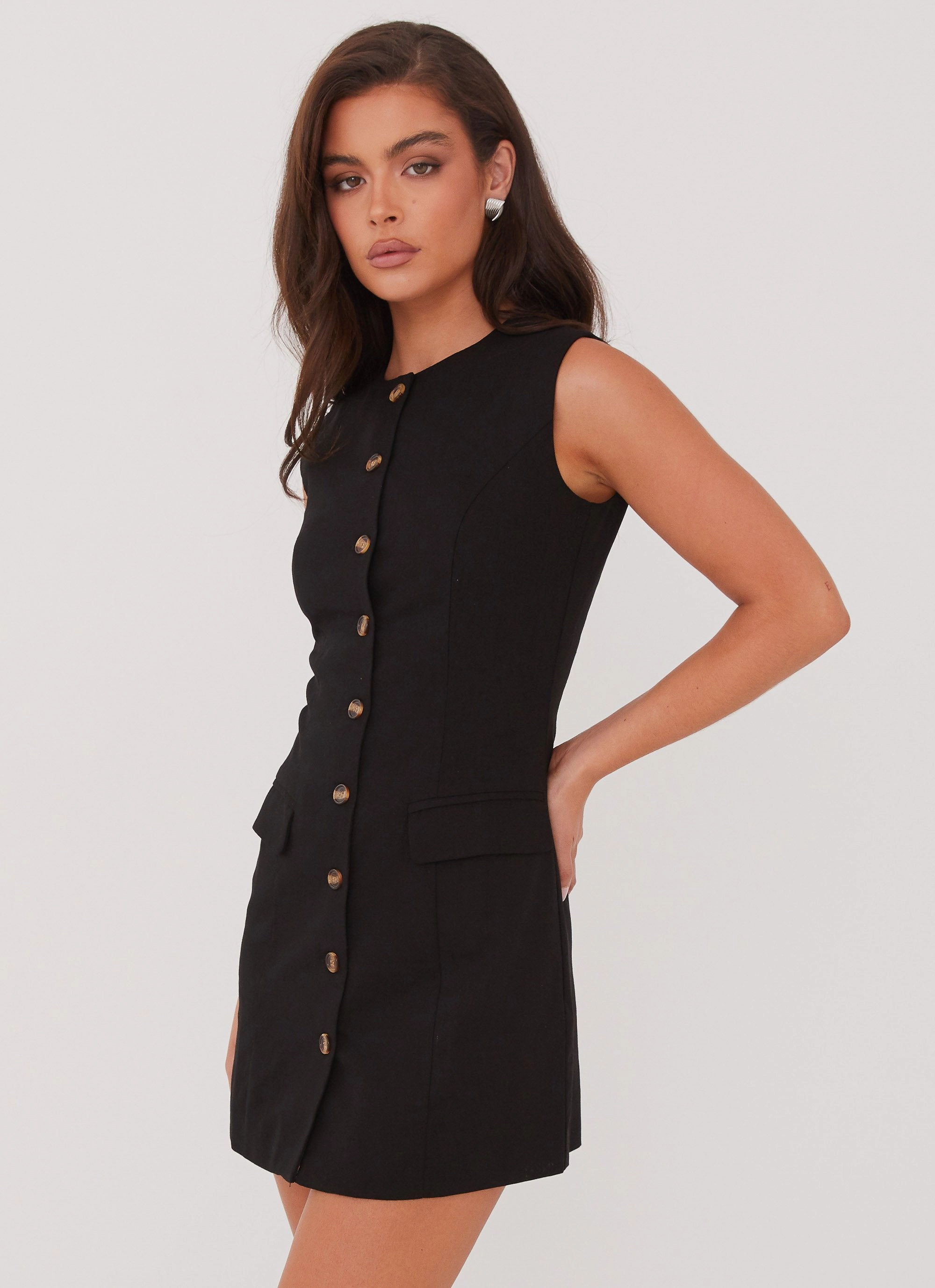 Castello Fiore Linen Mini Dress - Black SustainableCotton