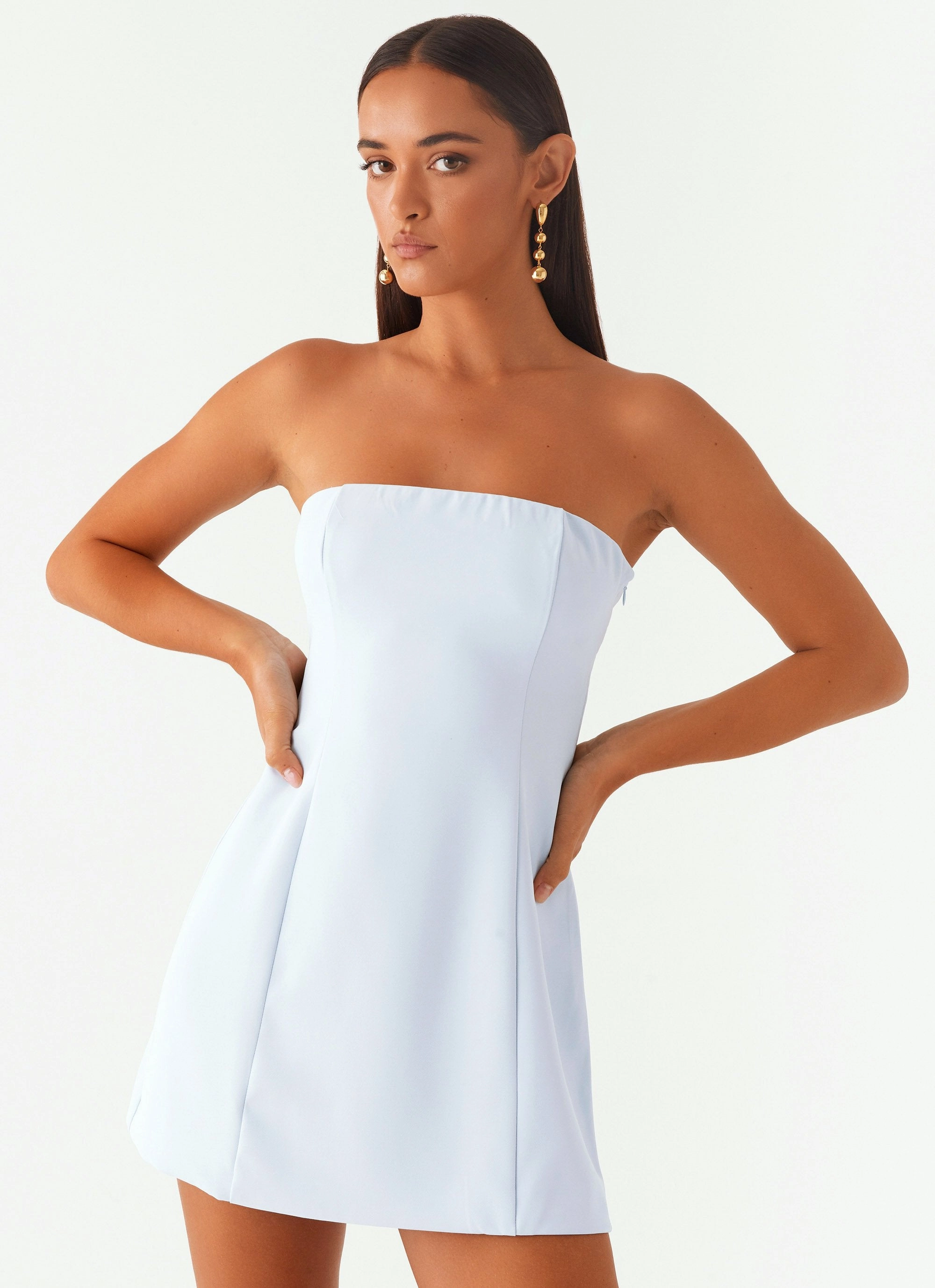 Ayanna Strapless Mini Dress - Blue Fall Layer Chic Tailoring Design