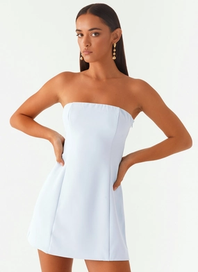 Ayanna Strapless Mini Dress - Blue Fall Layer Chic Tailoring Design