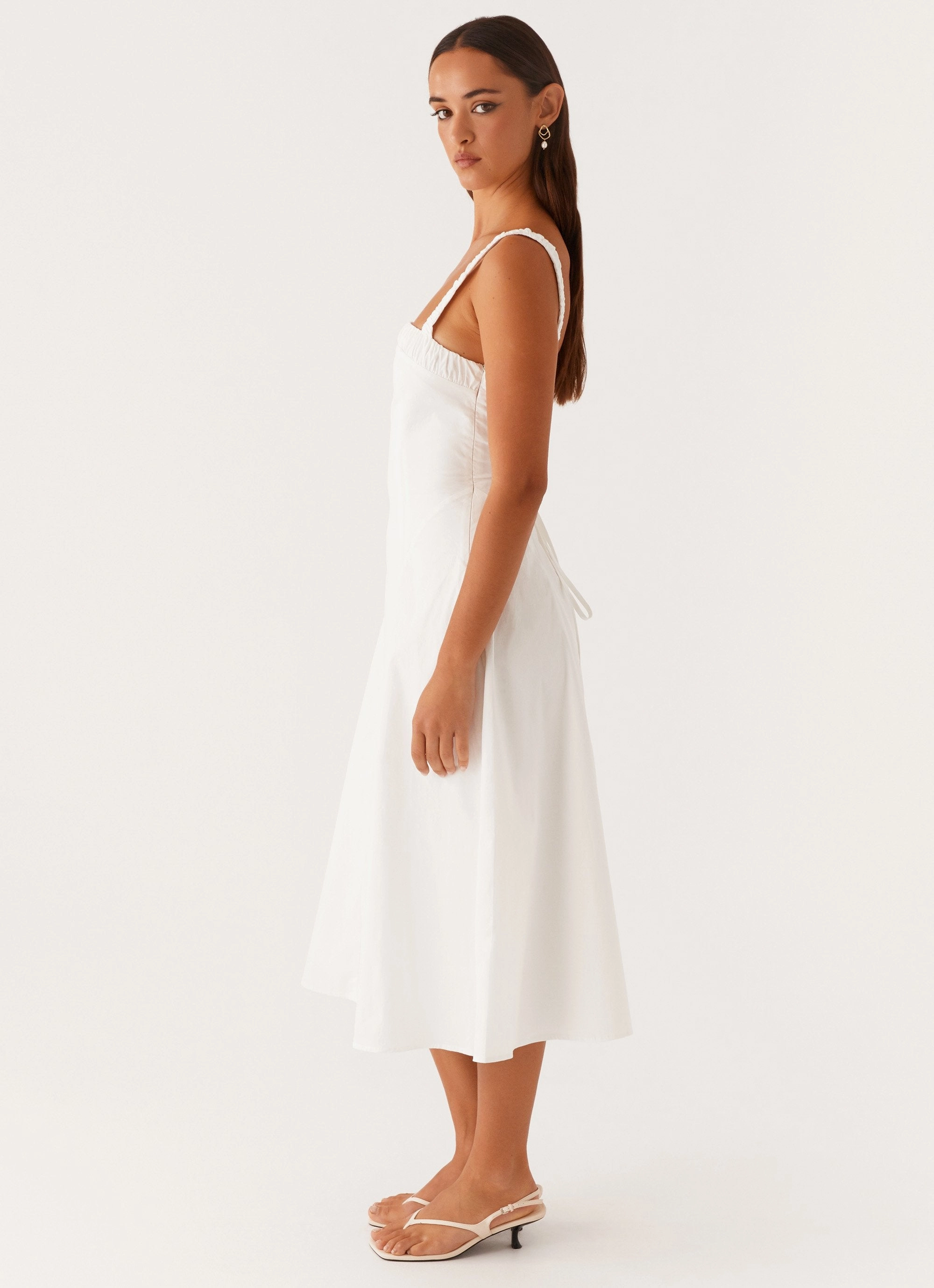 Enola Midi Dress - White Classic Look Stylish Waistband Fit