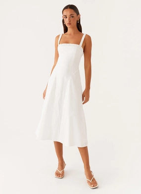 Elegant Comfort Flattering Shape Enola Midi Dress - White