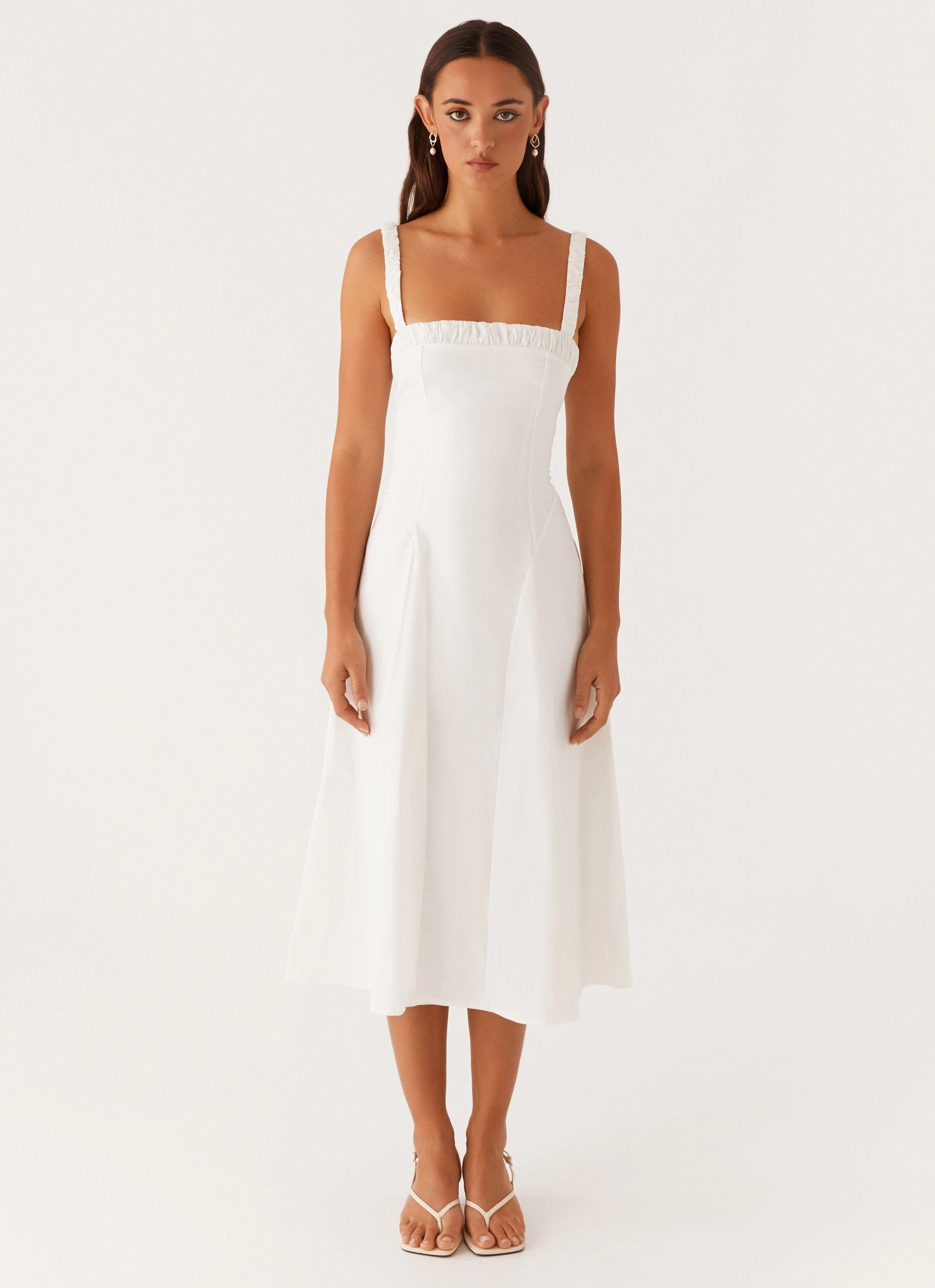 Enola Midi Dress - White classic waist Back-Zip