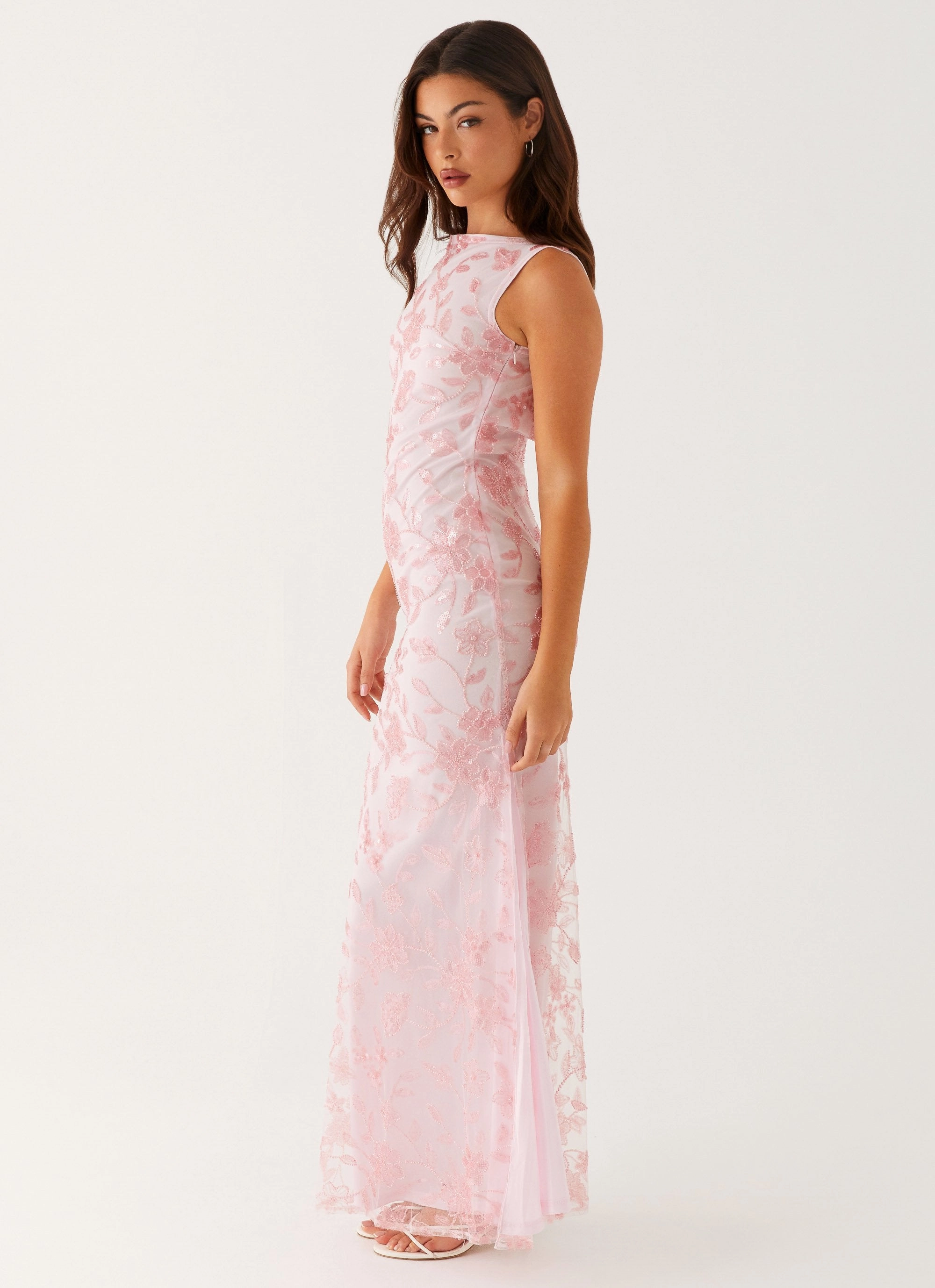 Waist-Cinching Elegant brunch outfit Moorey High Neck Maxi Dress - Pink