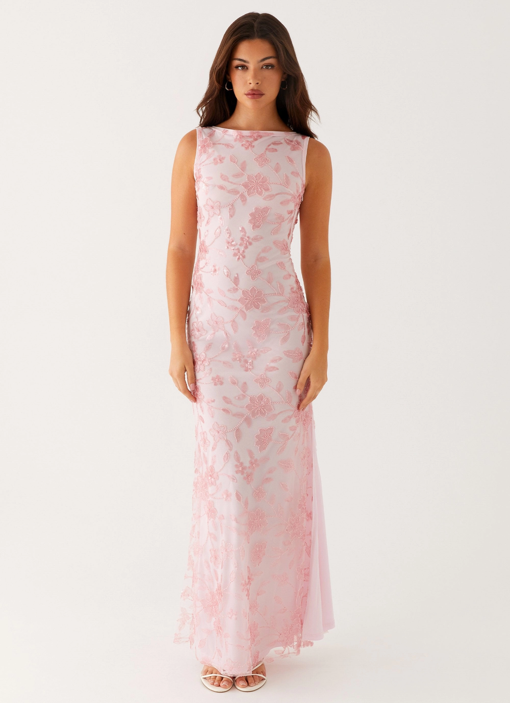 Moorey High Neck Maxi Dress - Pink Sleek Draping Breathable wear