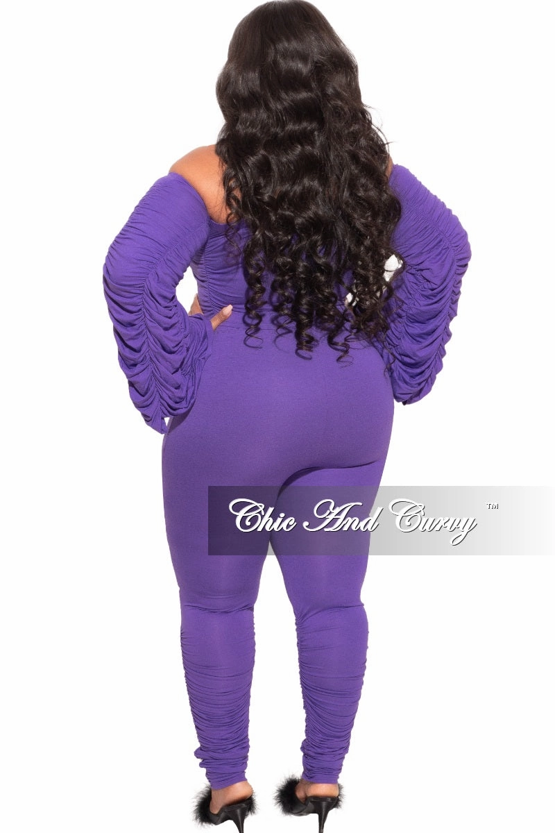 Final Sale Plus Size 2-Piece Set Ruched Top and Pants Set in Purple Body Friendly Sport Ready Fit