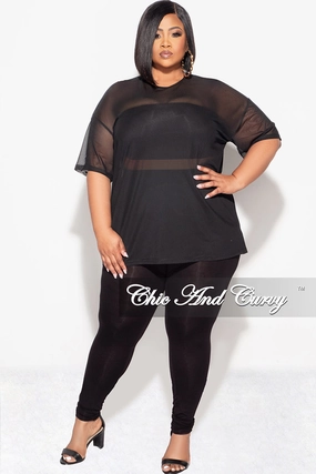 Final Sale Plus Size 3pc Set Mesh Top, Bandeau & Leggings with Briefs in Black Chilly Day Comfort OrganicCottonBlend