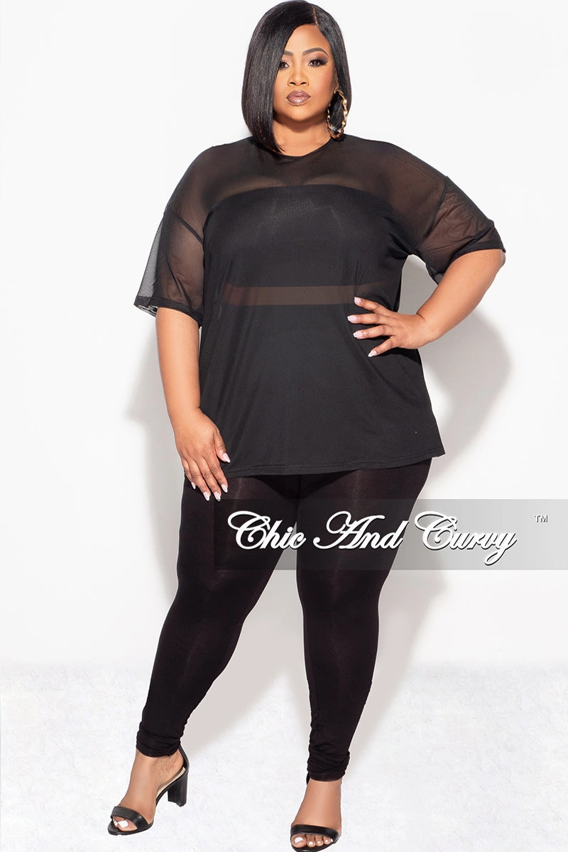 Final Sale Plus Size 3pc Set Mesh Top, Bandeau & Leggings with Briefs in Black Chilly Day Comfort OrganicCottonBlend